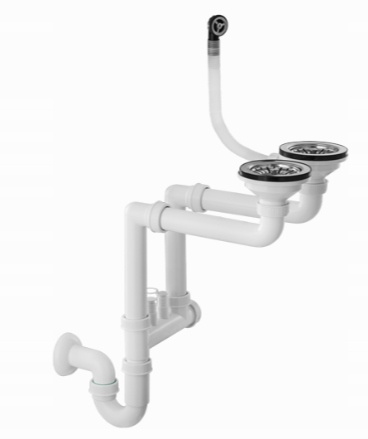 Granitový drez čierny škvrnitý 43,6 × 82 cm, 2 misy + sada sifónu