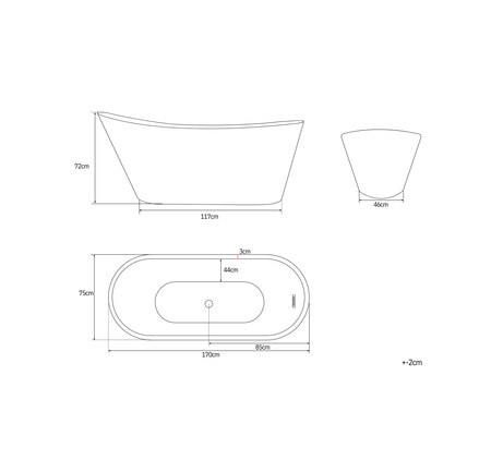 VOĽNE STOJACA AKRYLOVÁ VAŇA ALLISON 170×75×72 BIELA