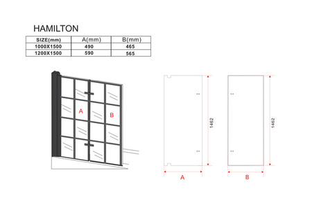DVOJKRÍDLOVÁ VAŇOVÁ ZÁSTENA HAMILTON 100X150 FIX ČIERNA