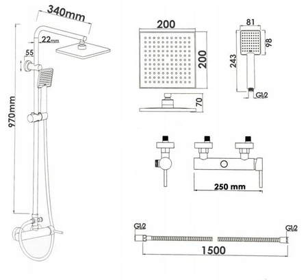 SPRCHOVÁ SÚPRAVA NÁSTENNÁ Y-3005B ČIERNA