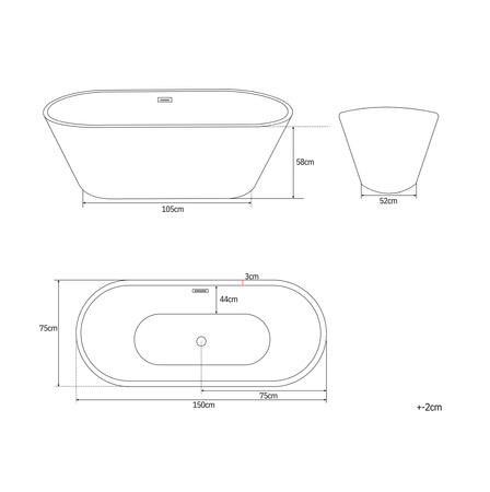 VOĽNE STOJACA VAŇA EMILY AKRYLÁTOVÁ 150×75×58 BIELA