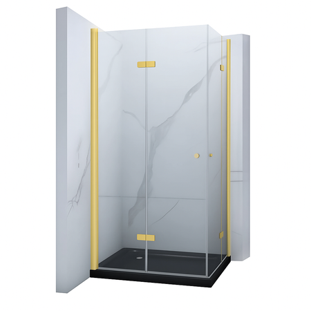 SPRCHOVÝ KÚT BAXLER ZLATÝ S ČIERNYM SLIM SPRCHOVÝM TÁCKOM ŠTVORCOVÝ TRANSPARENTNÝ - 80X80X190