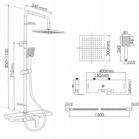 SPRCHOVÁ SÚPRAVA NÁSTENNÁ Y-3001 ČIERNA
