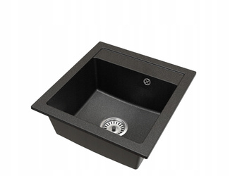 Drez Kuchynský Čierny Škvrnitý 52x49 cm, Granitový Drez 1 Komora + Sifón