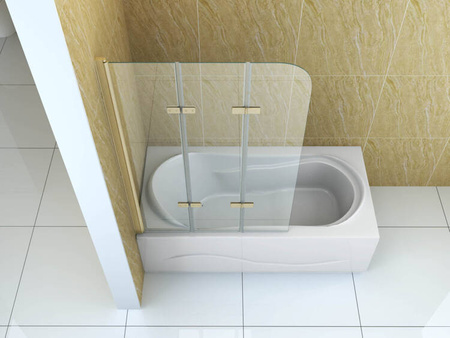 TROJKRÍDLOVÁ VAŇOVÁ ZÁSTENA MARION 120X140 POHYBLIVÁ ZLATÁ KARTÁČOVANÁ