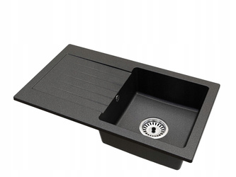 Drez Granitový Kuchynský 75x43,5 cm, 1 Komora + Sifón, Čierny nakrapaný