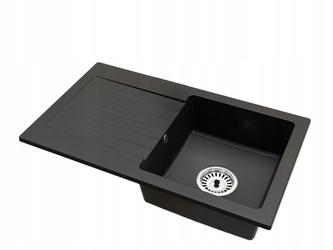 Drez Granitový Kuchynský 75x43,5 cm, 1 Komora + Sifón, Čierny