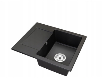 Granitový kuchynský drez čierna 47,4 × 58,4 cm, 1 misa s odkvapkávačom + sada sifónu