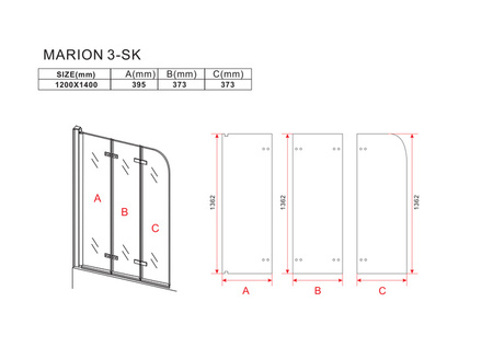 TROJKRÍDLOVÁ VAŇOVÁ ZÁSTENA MARION 120X140 POHYBLIVÁ ZLATÁ KARTÁČOVANÁ