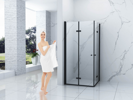 SPRCHOVÝ KÚT BAXLER ŠTVORCOVÝ TRANSPARENTNÝ - 80X80X190 ČIERNY