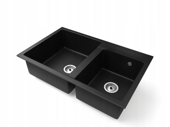 Drez Kuchynský Čierny 80x50 cm, Granitový Drez 2 Komory + Sifón