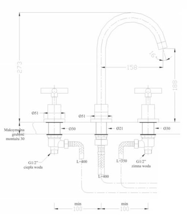 UMÝVADLOVÁ BATÉRIA VERANNI 3-OTVOROVÁ SEM-1106B ČIERNA