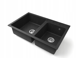 Drez Kuchynský Čierny Škvrnitý 80x50 cm, Granitový Drez 2 Komory + Sifón