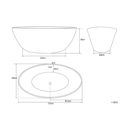 VOĽNE STOJACA AKRYLOVÁ VAŇA LUNA 175×100×58 BIELA