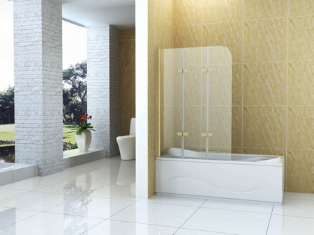 TROJKRÍDLOVÁ VAŇOVÁ ZÁSTENA MARION 120X140 POHYBLIVÁ ZLATÁ KARTÁČOVANÁ