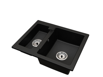 Drez Kuchynský Čierny 47,5x58,2 cm, Granitový Drez 1,5 Komory + Sifón
