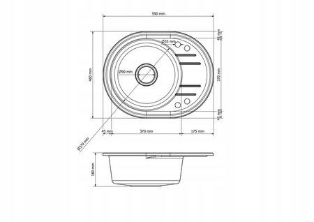 Drez Kuchynský Čierny Škvrnitý 37,5x37,5 cm, Granitový Drez 1 Komora + Sifón