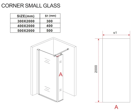 DVOJDIELNA SPRCHOVÁ STENA WALK-IN 90x50x200 PRIEHĽADNÁ ČIERNA