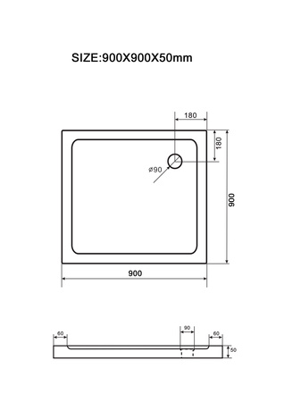 ŠTVORCOVÝ SPRCHOVÝ KÚT SLIM 90x90 ČIERNY
