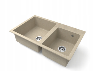 Drez Kuchynský Béžový 80x50 cm, Granitový Drez 2 Komory + Sifón