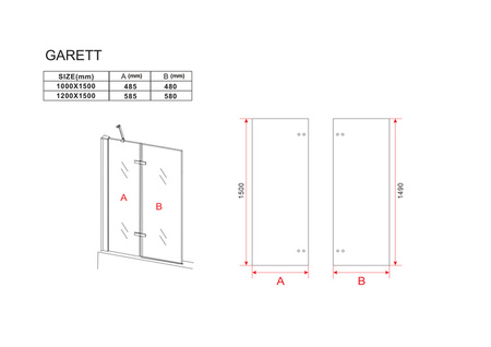 GARETT DVOJKRÍDLOVÁ VAŇOVÁ ZÁSTENA 100X150 FIX ČIERNA