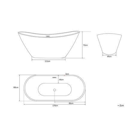 VOĽNE STOJACA AKRYLOVÁ VAŇA GRACE 170×80×72 BIELA