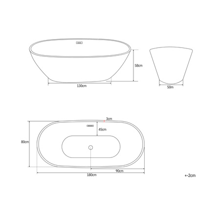 VOĽNE STOJACA VAŇA SKYLER 180×80×58 BIELA
