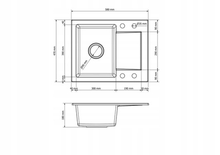 Granitový kuchynský drez béžový 47,4 × 58,4 cm, 1 misa s odkvapkávačom + sada sifónu