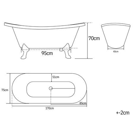 VOĽNE STOJACA VAŇA BELLA AKRYLOVÁ 170×75×70 BIELA