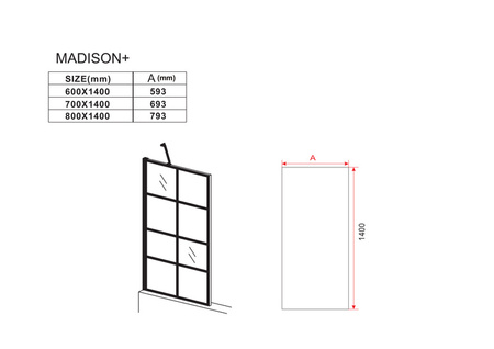 MADISON+ SPRCHOVÁ ZÁSTENA 1-KRÍDLOVÁ 70X140 FIX ČIERNA