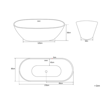 VOĽNE STOJACA VAŇA SKYLER 170×80×58 BIELA