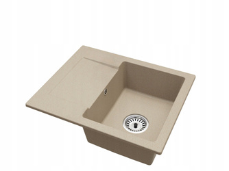 Granitový kuchynský drez béžový 47,4 × 58,4 cm, 1 misa s odkvapkávačom + sada sifónu