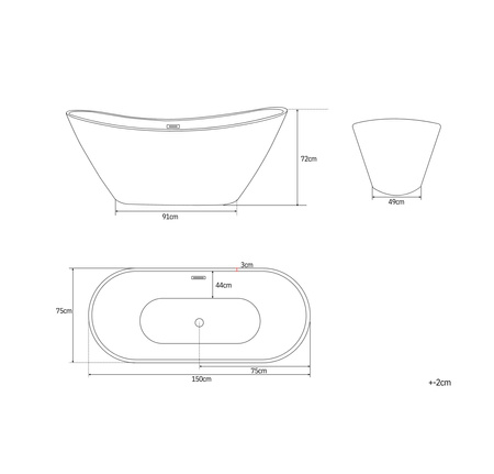 VOĽNE STOJACA AKRYLOVÁ VAŇA GRACE 150×75×72 BIELA