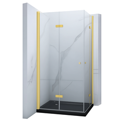 SPRCHOVÝ KÚT BAXLER ZLATÝ S ČIERNYM SLIM SPRCHOVÝM TÁCKOM ŠTVORCOVÝ TRANSPARENTNÝ - 80X80X190