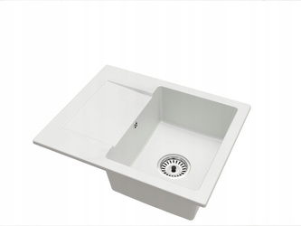 Granitový kuchynský drez biely 47,4 × 58,4 cm, 1 misa s odkvapkávačom + sada sifónu