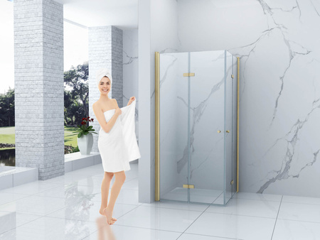 SPRCHOVÝ KÚT BAXLER ŠTVORCOVÝ TRANSPARENTNÝ - 80X80X190 ZLATÝ